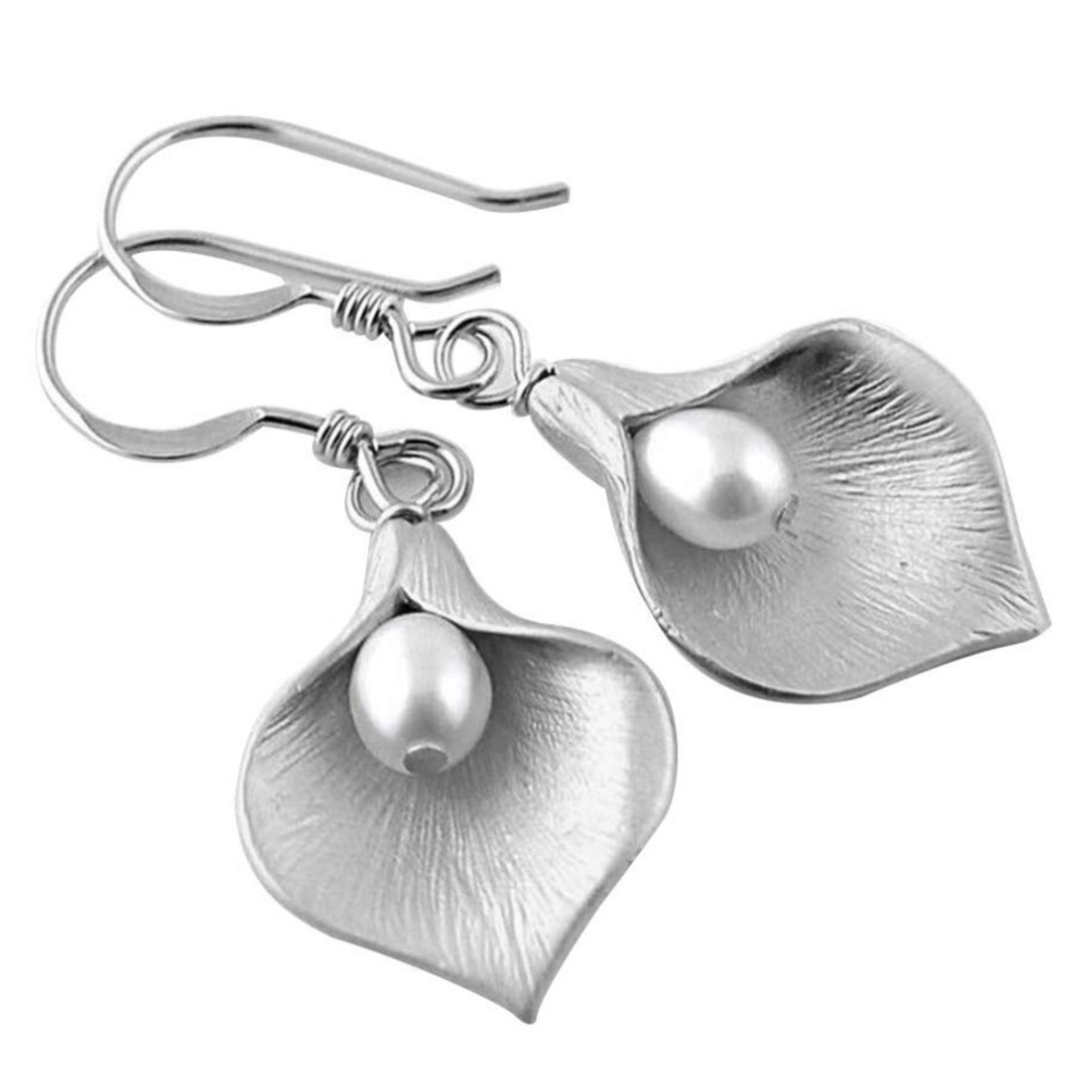Faux Pearl Flower Petal Hook Earrings - Picture 3 of 4